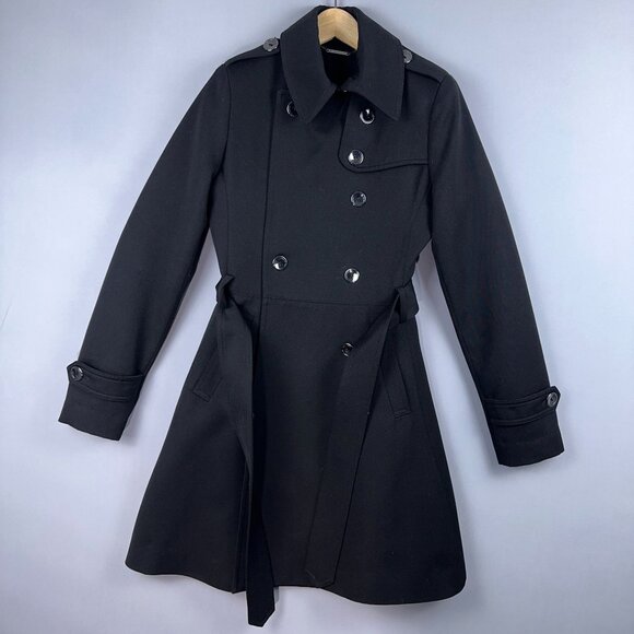 Trina Turk Juliette Flare Wool Trench Coat Womens Size 6 Tie Waist NG672K Black - Picture 4 of 15